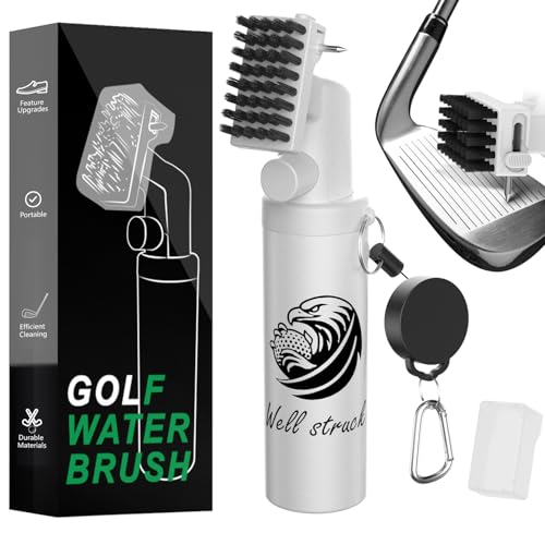 Pro Golf Club Cleaner - 4oz Water Bottle with Groove Cleaner and Retainer Clip, Durable Nylon Bristles for Easy Cleaning, Ergonomic Button Design, Golf Gifts for Men & Essential Accessories