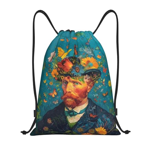 Self-Portrait With Flower And Butterfly Print Donna Uomo Zainetto Resistente Borsa Con Coulisse Leggero Zaino Con Coulisse Per Scarpe Viaggio All'Aperto Tempo Libero