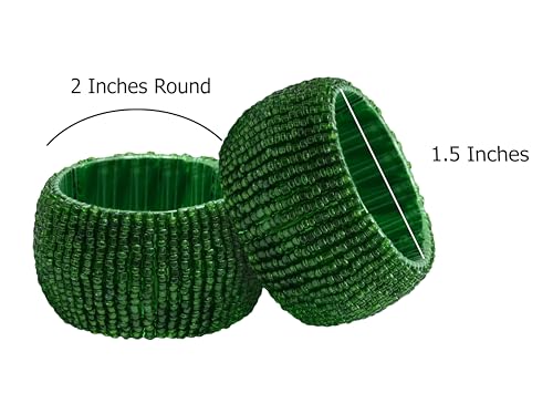 Image of COTTON CRAFT Glitz Beaded Napkin Rings - Set of 12 - Handmade Dark Green Napkin Ring Holders for Dining Table Decor - Elegant Beaded Napkin Rings for Weddings, Parties, Brunch, Holiday Table Settings