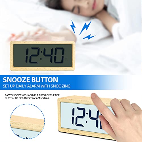 Everwood Digital Clocks For Bedrooms, Large Display Lcd Wooden Battery Alarm Clock With Snooze Function #TOP2