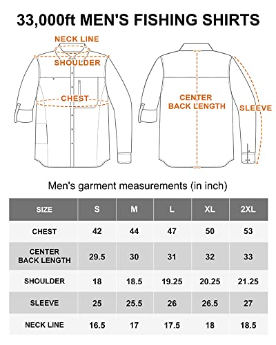 33,000Ft Men's Upf 50+ Uv Protection Long Sleeve Hiking Shirts Breathable Quick Dry Fishing Shirts For Safari, Outdoor #TOP6