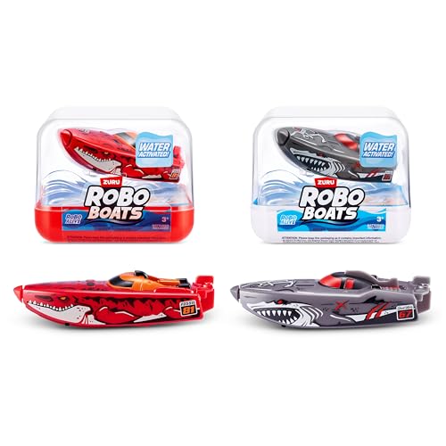 Robo Alive ZURU Robo Boats, White Shark & Dino Shark Boat, 2 Pack, (Amazon Exclusive)