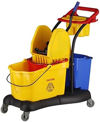 chiner – Cleaning Cart Complete Professional Compact. Professional Cleaning System with Press, Double Bucket Assistant, cestillo for Accessories, Bar and Transport Wheels.