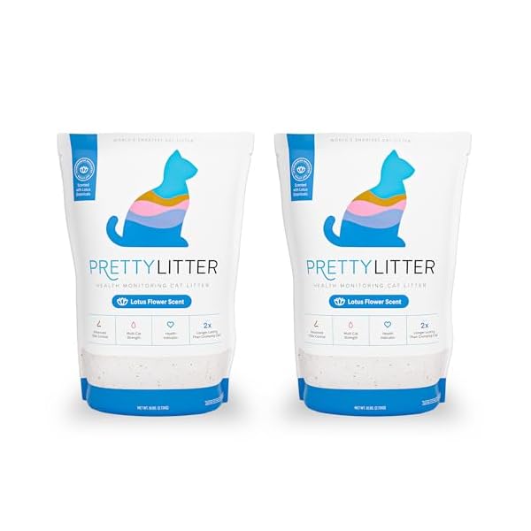 PrettyLitter Health Monitoring Cat Litter (Lotus Flower, Non Clumping) | Lightweight & Low Tracking, Color Changing Silica Gel Crystals, Advanced Odor Control — 6 Lbs, Pack of 2 (Two Month Supply)