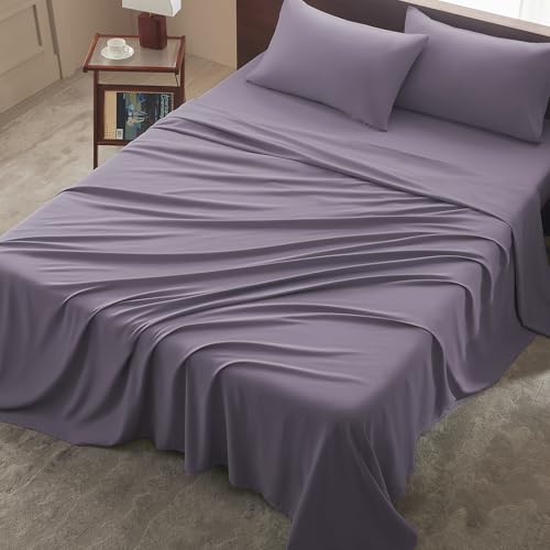 Image of Cal King 4 Piece Sheet Set - Comfy Breathable & Cooling Bed Sheets Set, Soft and Wrinkle Free, Deep Pockets, Easy & Secure Fit, Hotel Luxury Bedding - Oeko-Tex - Lavender