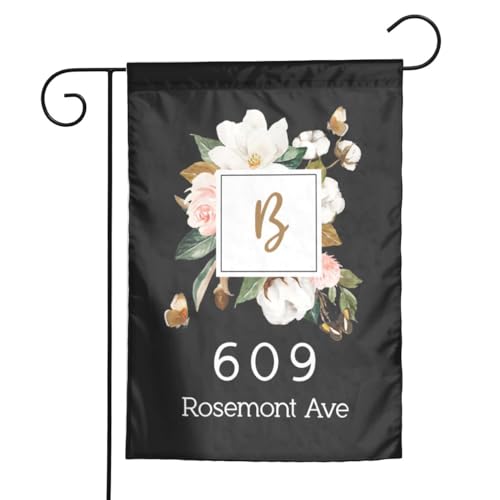 Elegant Magnolia Personalized Black Address Display Garden Flag, Initial Floral Butterfly Mailbox Address Sign for Yard, Rustic Farmhouse Porch Spring House Number Outdoor Decor New Home Gift
