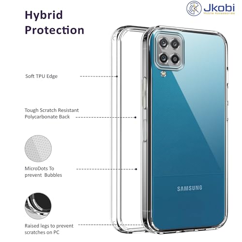 Image of Jkobi Back Cover for Samsung Galaxy A12 (Silicone Clear Shockproof Case with Camera Protection and Dust Plugs | Transparent)