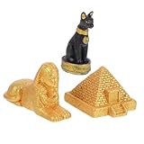 Mobestech 3 Piezas Figurillas Egipcias Miniatura de Resina Juego Pirámide Gato y Esfinge Decoración de Hogar Inspirada Ciudades del Desierto