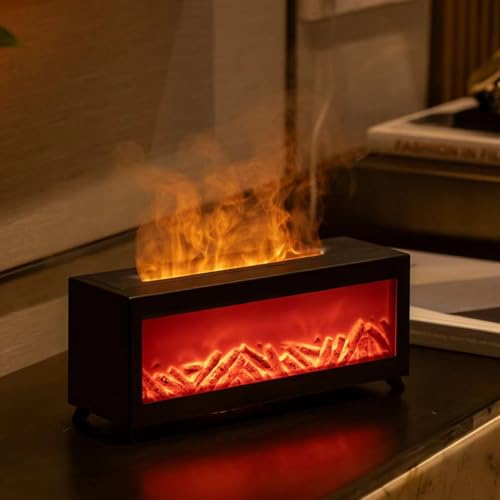Flame Fireplace Aromatherapy Diffuser,Essential Oil Diffuser with 2 Colors Light,220ML Ultrasonic Cool Mist Humidifier,Timer and Auto-Off for Large Room,Bedroom,Office(Timeable,Waterless Auto Off)