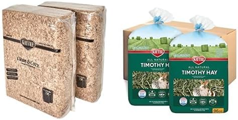 Kaytee Clean & Cozy Natural Bedding 2/50 Liter with Kaytee All Natural Timothy Hay for Guinea Pigs, Rabbits & Other Small Animals 12 Pound Bundle