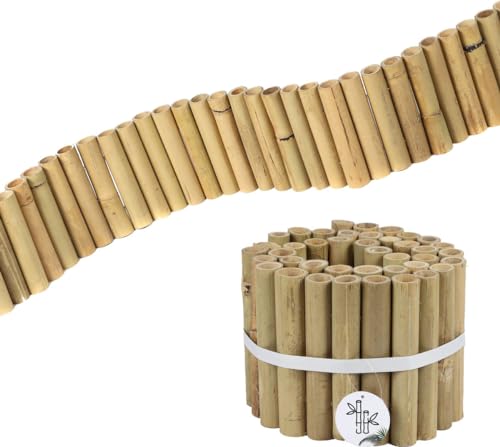 Ribete de bambú en rollo – 100 x 15 cm – Borde flexible para jardín o parterres – Valla de jardín natural – Marrón