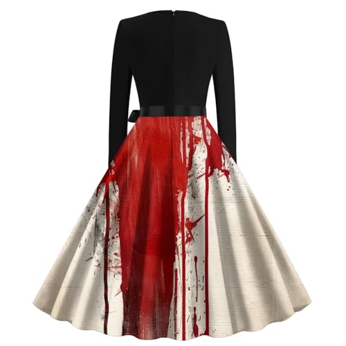 Vestidos femininos de manga curta longa Oktoberfest para férias de Halloween com decote em V gráfico