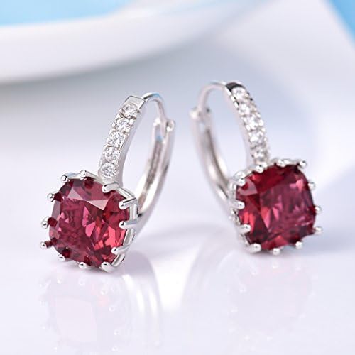 GULICX Huggie Hoop Earrings 925 Sterling Silver CZ Cushion Cut Square Stone