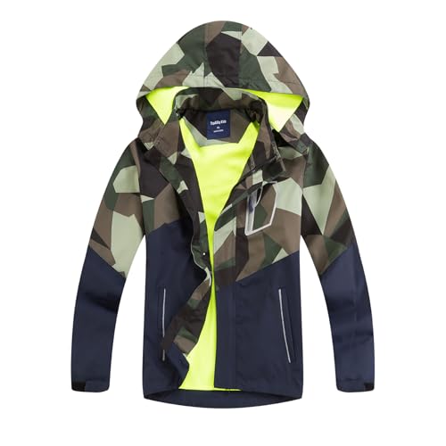 image for MGEOY Boys Rain Jacket Lightweight Waterproof Hooded Fleece Lined Rain