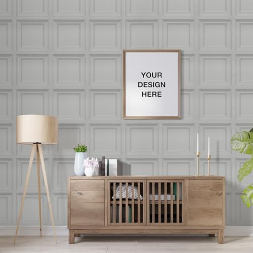 Snewvie 3D Wood Effect Wallpaper Wooden Panel Frame Realistic Textured Retro Embossed Grey Tartan Wallpaper for Living Room Feature Wall Bedroom,Grey - Image 3