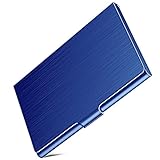 DMFLY Visitenkartenhalter, Schlankes Visitenkartenetui für Männer & Frauen, Tasche Metall Kartenetui, Professionelle Edelstahl Visitenkartenhalter, Schnallen-Stil geschlossen, Blau