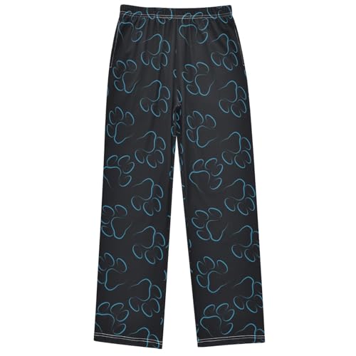 Boy's Pants Blue Dog Paw Pet Black Jogger Pants Elastic Waist Long Bottoms Trousers with Pockets 6-14 Years