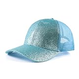 Zsedrut Girls Glitter Baseball Cap Kids Adjustable Ponytail Hat Toddler Summer Mesh Trucker Hats (Blue)