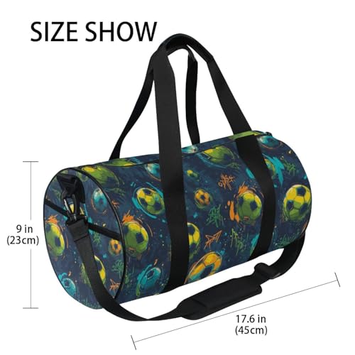 Graffiti Football Sports Duffel Bag Full Print Barrel Gym Bag with Side Zipper Pocket and Inner Compartment, Durable Lightweight Fabric for Sports, Training, Travel and Outdoor Use4