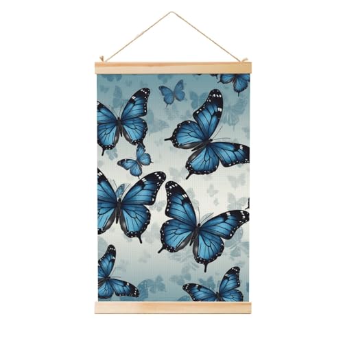 Poster papillon bleu en bois pour habiller un grand mur vide de salon