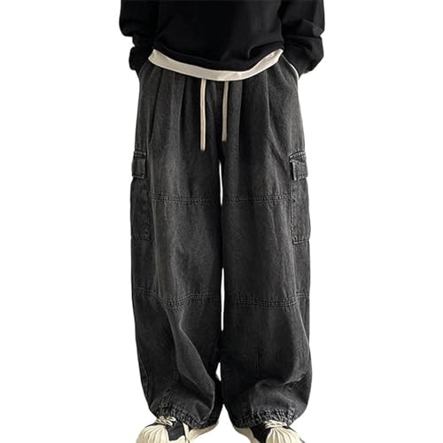 Jeans da Uomo Baggy Cargo Y2K, Pantaloni da Paracadute con Tasche, Denim Hip Hop Vintage, Skateboard Streetwear Loose Harajuku, B