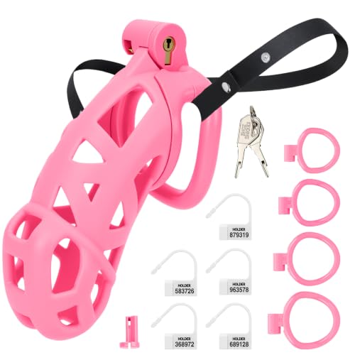 Image of BDSM Male Chastity Cage with Elastic Belt Invisible Lock 4 Size Ball Rings