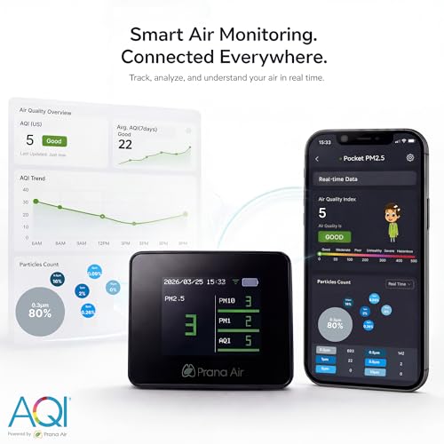 Image of Prana Air Pocket PM2.5 Air Quality Monitor, WiFi, Portable AQI Meter with Real-Time Readings and Smart App Connectivity