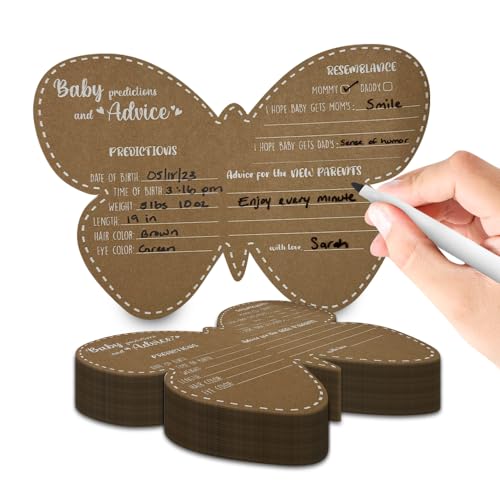 Butterfly Baby Shower Decorations – Baby Shower Advice Cards for Parents to Be- Baby Shower Games for Girl – Set of 50 (Butterfly)