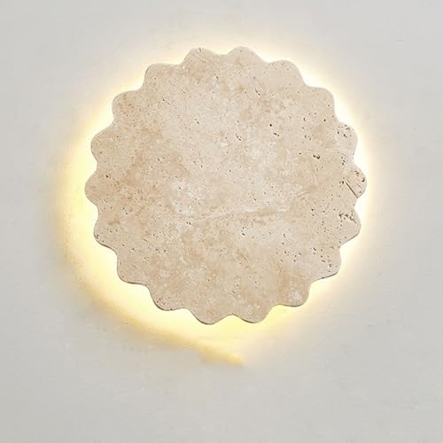 NHAUAOP Modern Natural Travertine Wall Sconce 7.9 Inch Scalloped Round
