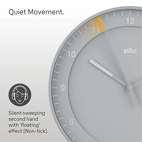 Image of Braun Classic Large Analogue Wall Clock with Silent Sweep Movement, Easy to Read, 30cm Diameter in Grey, Model BC17G.