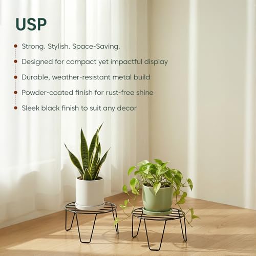 Image of KYARI Round Metal Galvanised Iron Plant Stand Pack of 2 | Heavy Duty Rust Proof Flower Pot Stand for Indoor & Outdoor Plants | Strong Welded Pot Holder for Balcony, Living Room, Garden & Patio