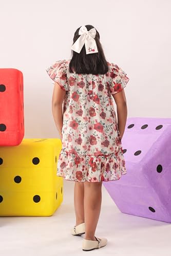 Image of Kids Girls Printed Embroidered Fusion Dress | Handmade Crafted Designer Ethnic Wear | 100% Cotton