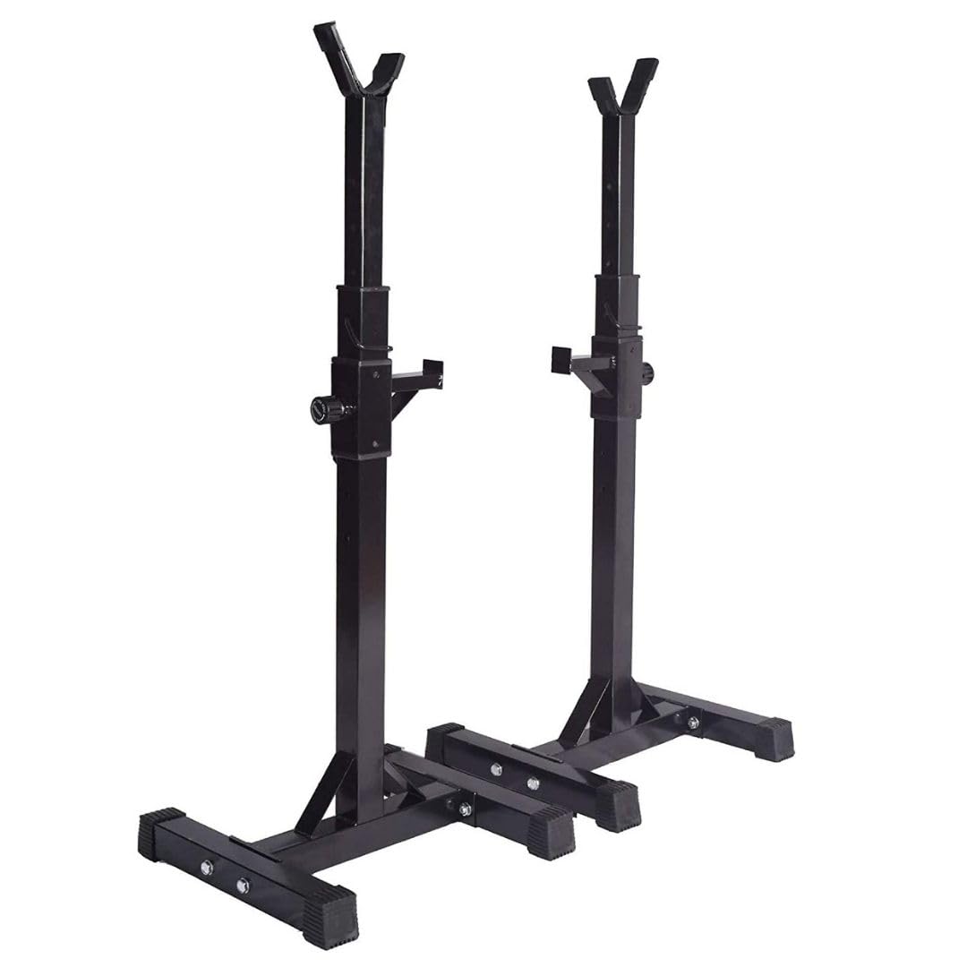 Supporto Squat Rack Regolabile 200 kg | Cavalletti per Bilanciere Altezza e Larghezza Regolabili per Home Gym e Panca
