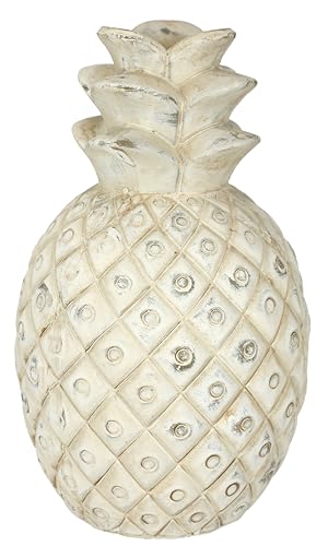 Flair Flower Objet de décoration en céramique - Statue décorative Ananas - Blanc Vieilli - Décoration d'extérieur - Crème - Shabby - Maison de Campagne -...