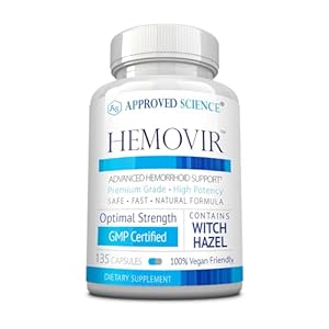Approved Science Hemovir – Hemorrhoid Support Supplement – 135 Capsules – Stops Itching and Optimizes Blood Flow, Restores Damaged Skin Tissue – Vegan, Non GMO, Made in The USA