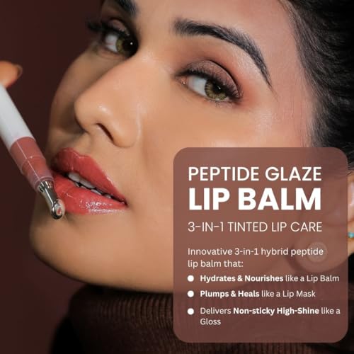 Image of LAMIOR Peptide Glaze Lip Balm - 3 in 1 Formula for Glossy Shine, Healing & Nourishment for Dry Dark & Pigmented Lips with Shea Butter, Non Sticky, Moisturizing Lip Balm for Women, (Raspberry Cookie)