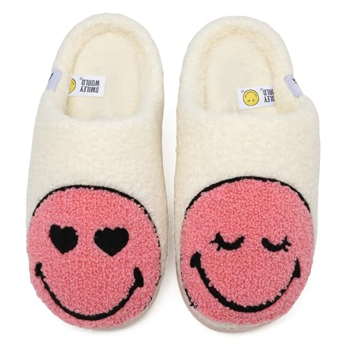 SMILEYWORLD® Zapatillas de Casa de Invierno para Mujer y Hombre Cálidas de Peludo Slipper Rosa Blanco