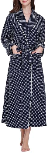 Lavenderi Women’s 100% Cotton Long Kimono Lounge Bathrobe Robe, Ladies Loungewear for Spa