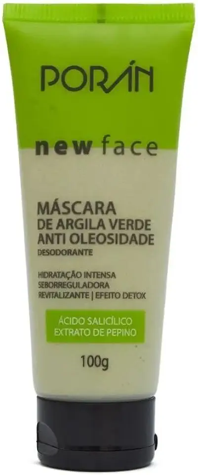Máscara Argila Verde Poran - Oil Control, Tratamento Acne, Limpeza Profunda Facial - 281g