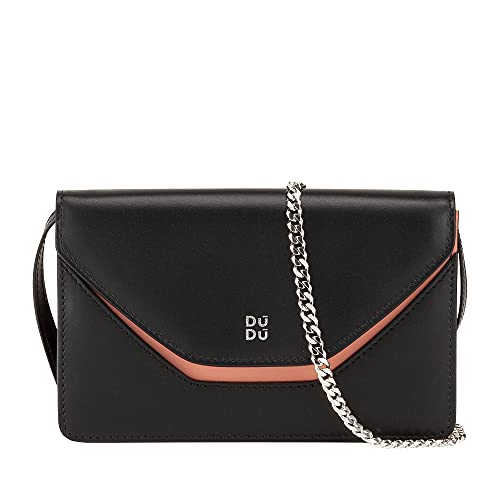 DUDU Petit Sac à bandoulière pour Femmes en Cuir véritable Made in Italy, Convertible en Pochette, Mini-Sac à enveloppe Noir Cover