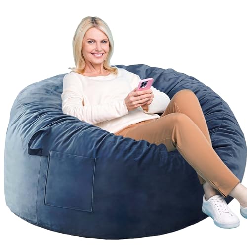 Image of Bean Bag Chairs, Memory Foam Stuffing Bean Bag Chair for Adults /Teens /Kids, Velvet Lazy Sofa Furniture with Removable High-Rebound Memory Foam for Living Room Bedroom College Dorm