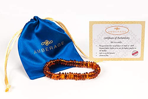 AMBERAGE Natural Baltic Amber Bracelet for Adults (Women/Men) - Hand Made from Polished/Certified Baltic Amber Beads(2Colors)2