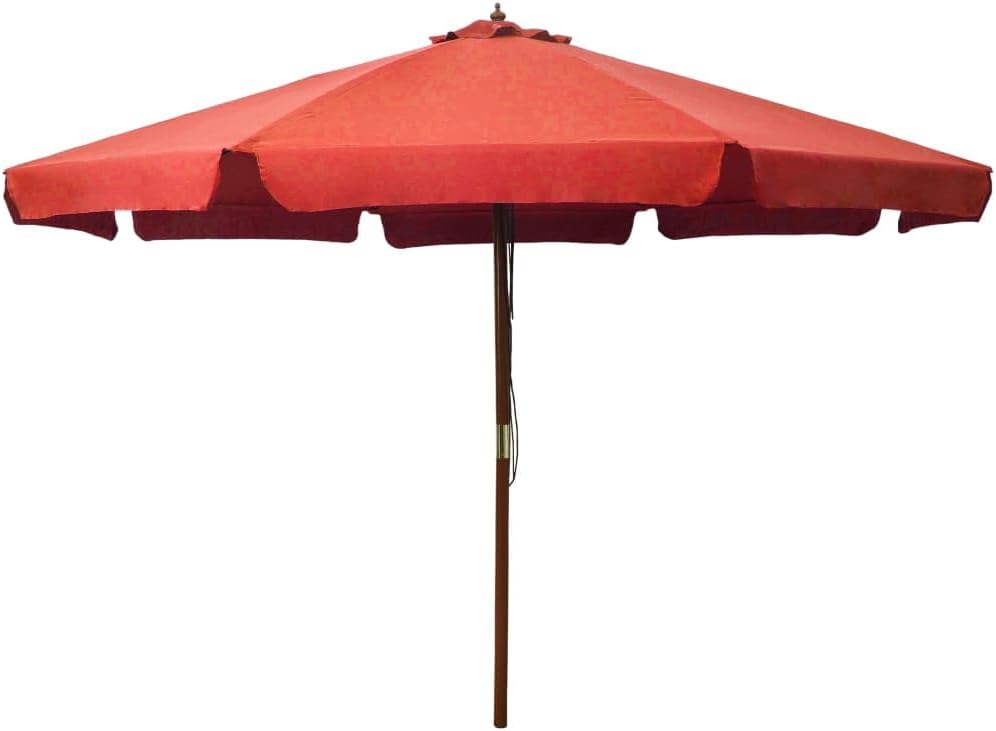 129.9" Large Outdoor Garden Umbrella with Wooden Pole Terracotta Sun Shade Double Pulley System for Patio Beach Pool Backyard