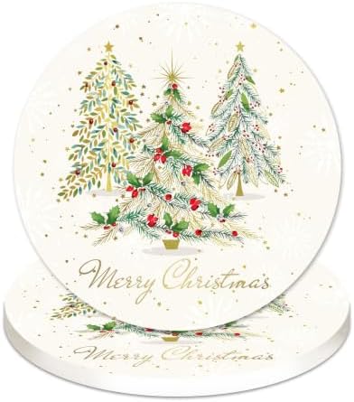 JarThenaAMCS 4Pcs Merry Christmas Coasters, Gold Xmas Trees, 4 Inch image 2