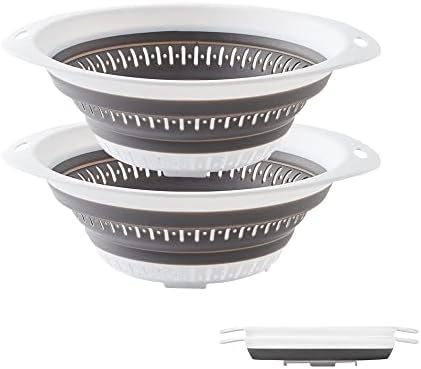 Collapsible Colander, 2pcs Silicone Food Strainer, Quick Drainage,BPA Free,Dishwasher-Safe,Pasta strainer for Draining Pasta,Vegetable and Fruit (Gray)