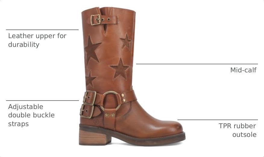 Image of Dingo Womens Blacklist Tooled Inlay Round Toe Pull On Motorcycle Casual Boots Mid Calf Mid Heel 2-3 inch