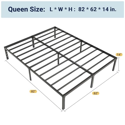 Image of Allewie Queen Bed Frame, 14 inch Metal Platform Beds with Storage Space, No Box Spring Needed and Easy Assembly, Black