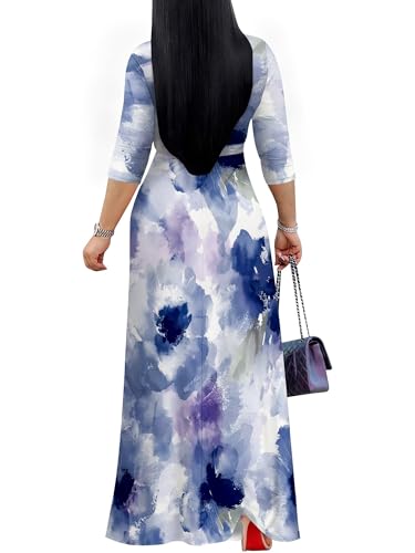 Image of SUZONANA Plus Size Dresses for Women Floral Print Maxi Dress Flowy 3 /4 Sleeve with Belt