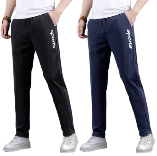 Track Pants for Men || Activewear Pants || Men’s Joggers Polyester with 2 Side Zipper Pockets Casual Trousers Stretchable (Sports | Gym | Yoga) (White Sports)(Pack of 2)-image-49