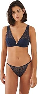 وومن سيكريت سروال داخلي كلاسيكي بحزام من الدانتيل للنساء مقاس M لون ازرق داكن مخرم